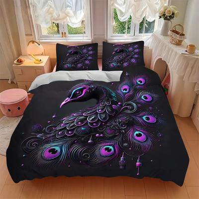 3pcs Enchanted Peacock Printed Duvet Cover Set (1 * Cover+2 * Pillowcase, Without Core), Suitable for Home Bedroom, Guest Room, Dormitory Decorat