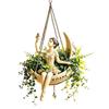 Contenitore Floreale Artistico Portavaso da Appendere Ballerina, Ballerina Seduta su Mezzaluna Fioriera, Decorazione Giardino Carina Resina Fioriera per