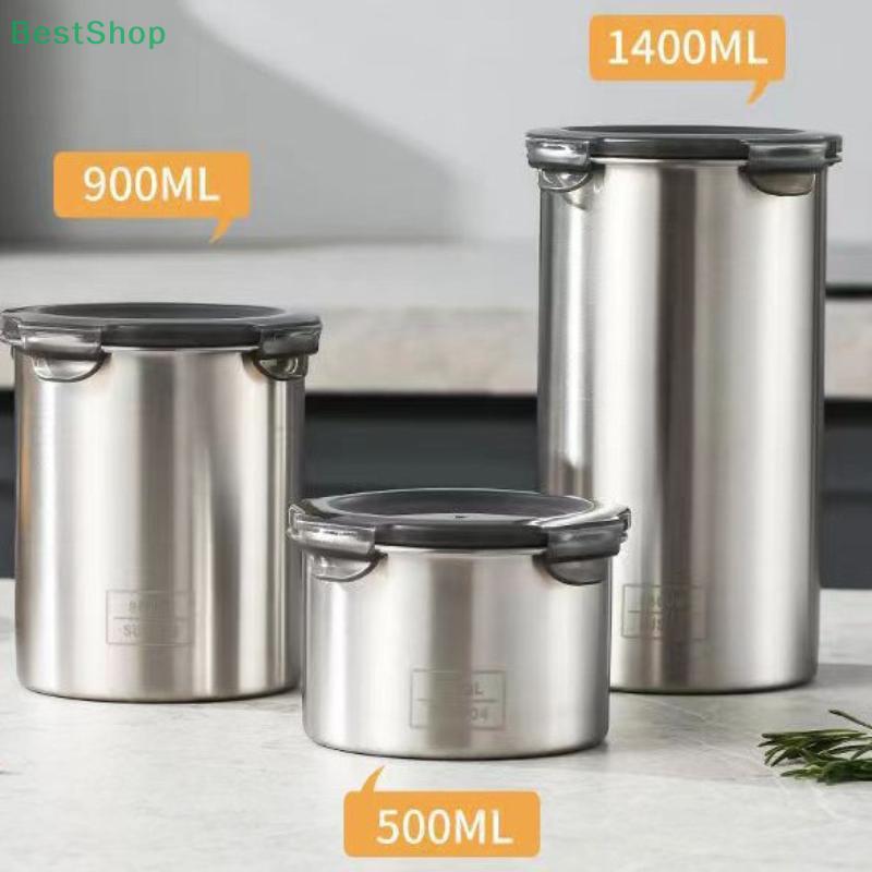 Storage Jars 500/900/1400ml Stainless Steel Sealed Container Jar Kitchen Barrel Organizer For Fresh Grain Vegetable Coffee