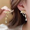 Elegant French Retro Ribbon Earrings: Stylish Ballet Bow Three-Color Design for Women