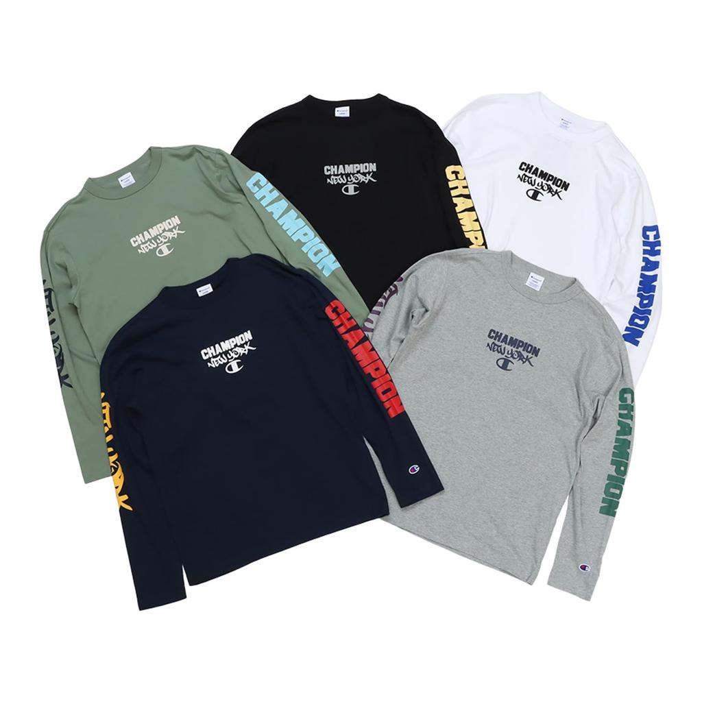 Champion Long Sleeve Long Crew Graphic Logo Men's T-Shirt, Navy, Sleeve, Neck, 100% Cotton, Print, Basic, C3-Z411