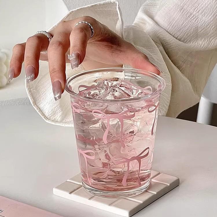 Chic Bow Glass Cup: Stylish Durable Beverage Cup for Girls - Perfect for Breakfast Milk or Coffee