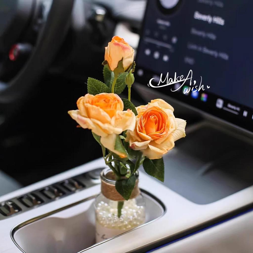 Burnt Edge Rose Imitation Oil Painting for Car Interior Decoration – Cup Holder Floral Ornament