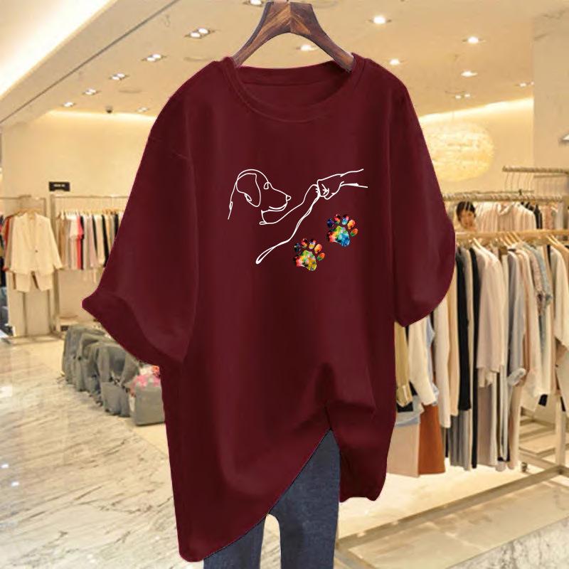 Women's Summer White Pure Cotton Loose T-Shirt, Mid-Length Short Sleeve Fashionable Base Top