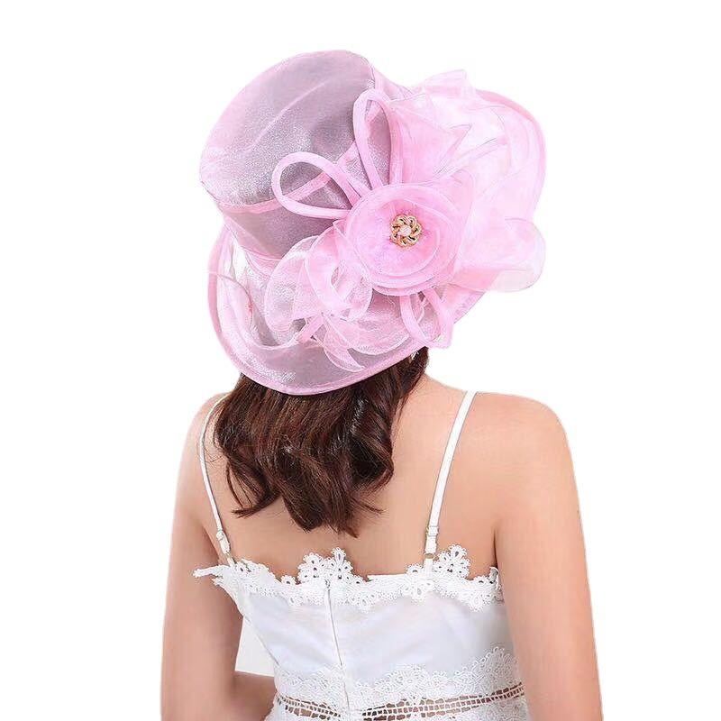 Packable Wide Brim Sun Hat  Derby Hat with Drawstring Closure and Stripe Craftsmanship - Elegant Church Wedding Bridal Bucket Hat for Women