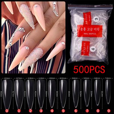 500 uñas postizas transparentes tipo ataúd en caja, naturales, largas, estilo ballet, cobertura total, decoraciones, prensadas.