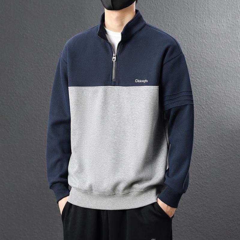 Men's warm fashionable big size heavy sweater soft high quality fabric half zipper sweater loose casual sports long sleeve t-shirt bottoming shirt