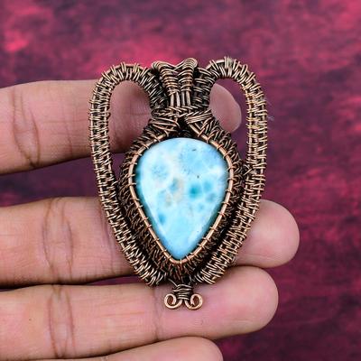 Larimar Gemstone Pendant Handmade Brand New Pendant Copper Wire Wrapped Jewelry