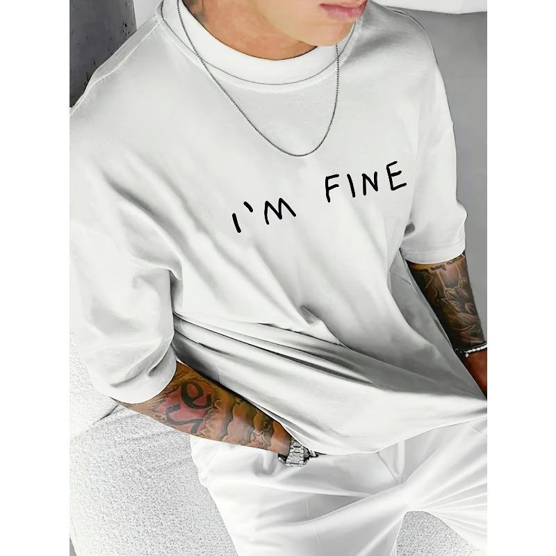 European size Simple Letter Fashion Casual Loose Fit "IT's OK" Letter Print Men's Short Sleeve T-Shirt