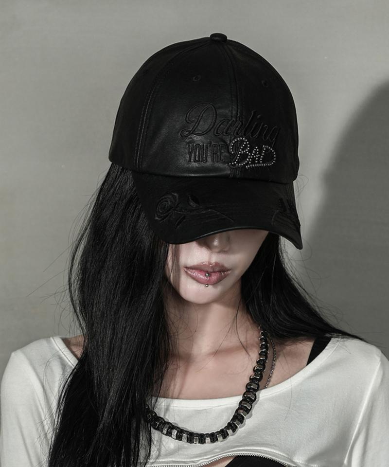 DARLING, YOU'RE BAD Dyb Leather Ball Cap #Black