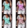 Elegant Womens V-neck Short Sleeve Floral Print Tops T-shirt For Casual Wear