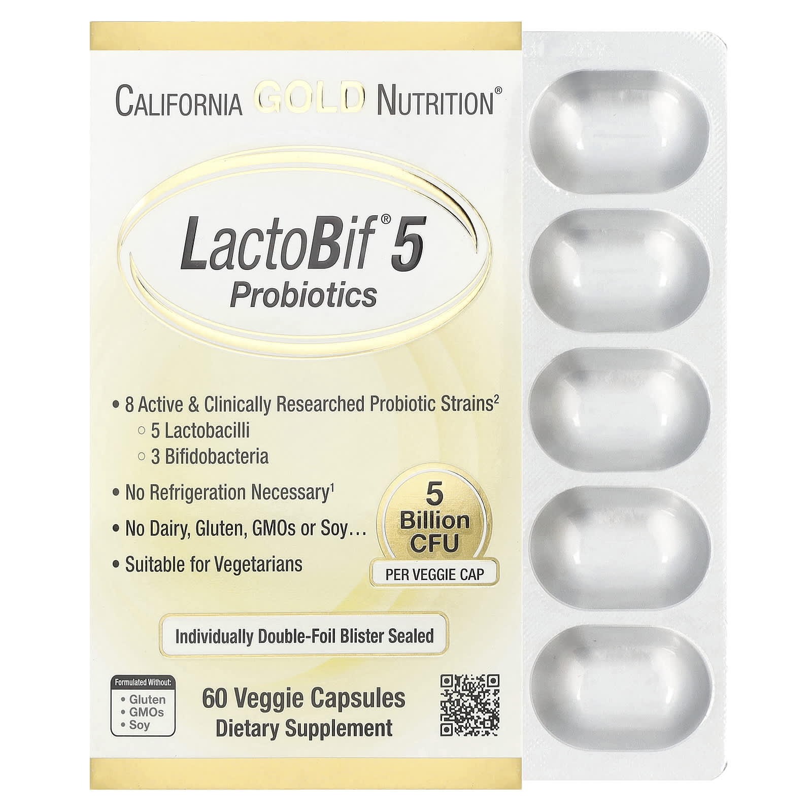

Lactobif® 5 Probiotic, 5 Billion CFU, 60 Veggie Caps