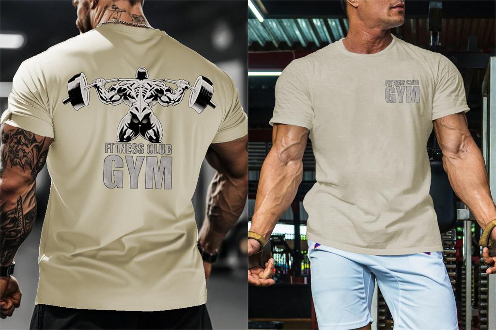 UnisexS Lightweight Breathable Gym TShirt with Dumbbell Fitness Club Gym Print Regular Fit Round Neck Athletic Shirt