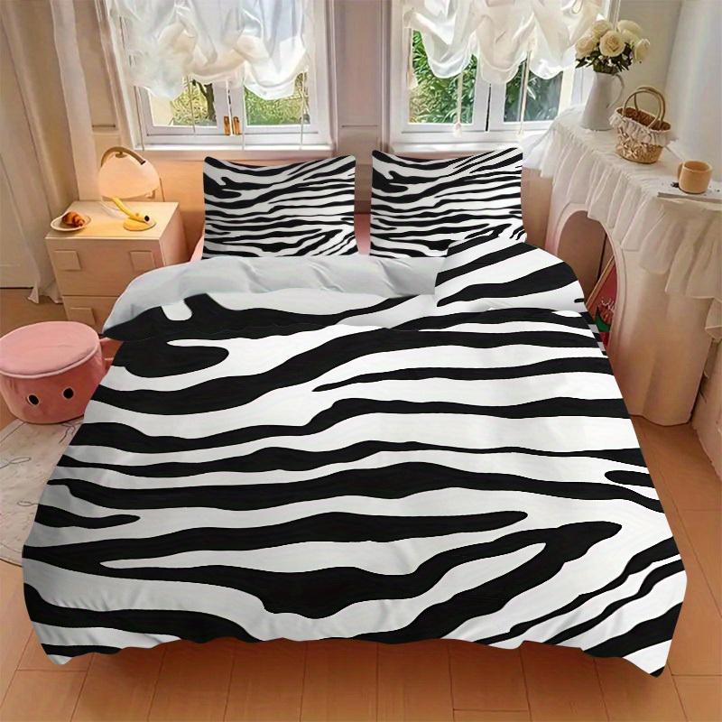 3Pcs Zebra Print Printed Bedding Set, Breathable And Soft,(Includes 1 Duvet Cover And 2 Pillowcases, Quilt Not Included) yy250815154