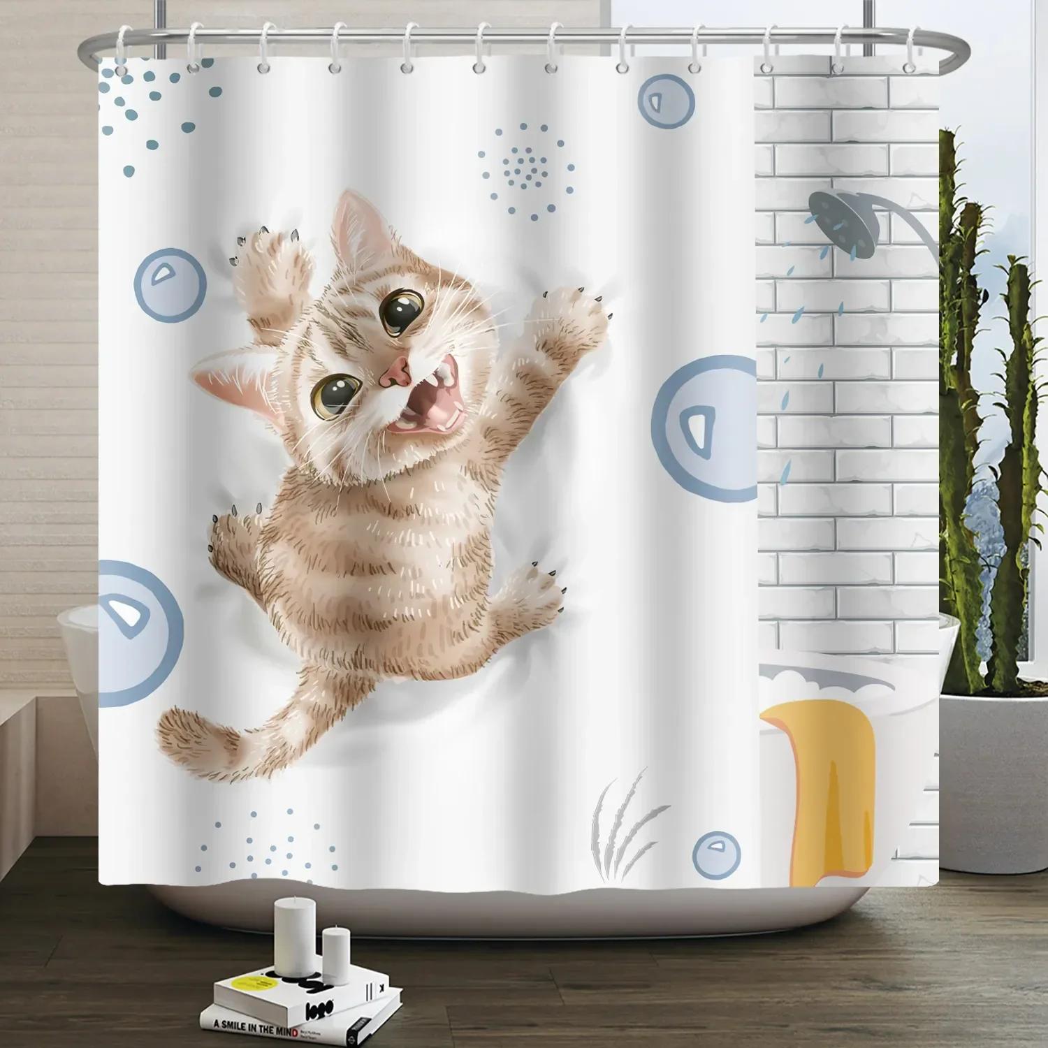 

Смешная шторка для душа с котами, мультяшная, милые коты, собака, детская шторка для душа для ванной комнаты, водонепроницаемый полиэстер, домашний декор, шторки для душа W60H190(CM)-1 Pcs
