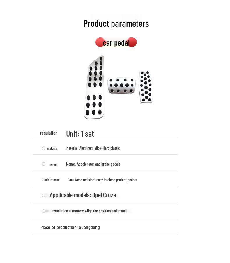 Opel Cruze Non-Slip Throttle Brake Rest Pedal Accessories