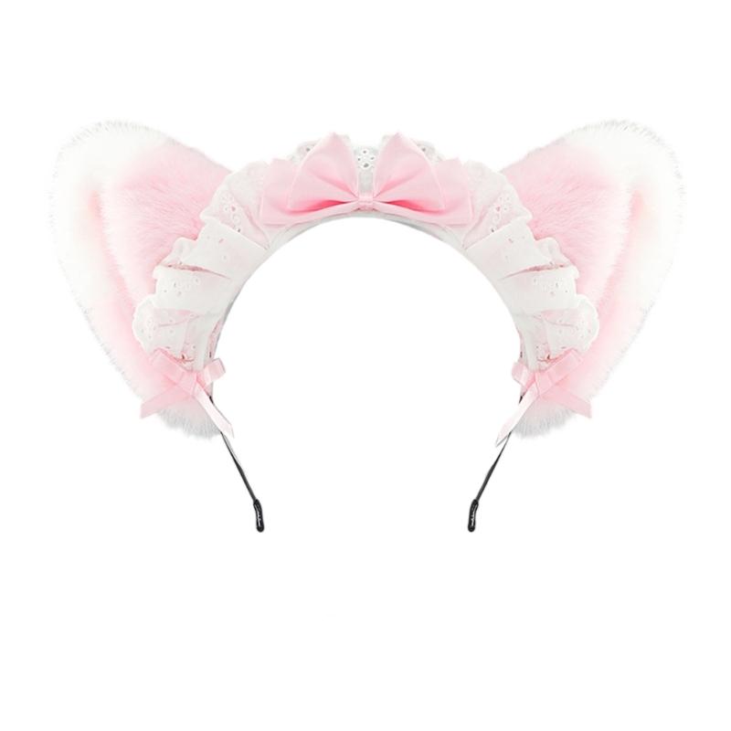 Fasce per Capelli con Orecchie da Gatto Peluche Per Costumi da Cameriera Anni 2000 Accessorio per Capelli Morbido con Fiocco a Nastro 6 Colori