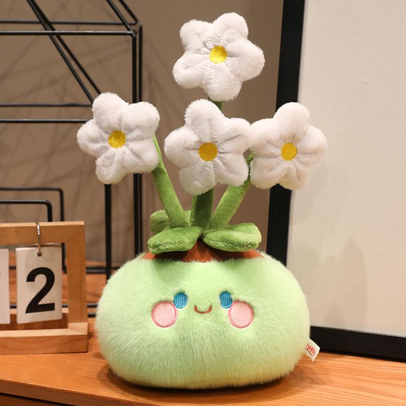 Visage Mignon Plante en Pot Cache-pot Jouet en Peluche Plante Roulée Narcisse Blanc Fleur de Pêcher Rose Accessoire de Décoration Cadeau 33cm