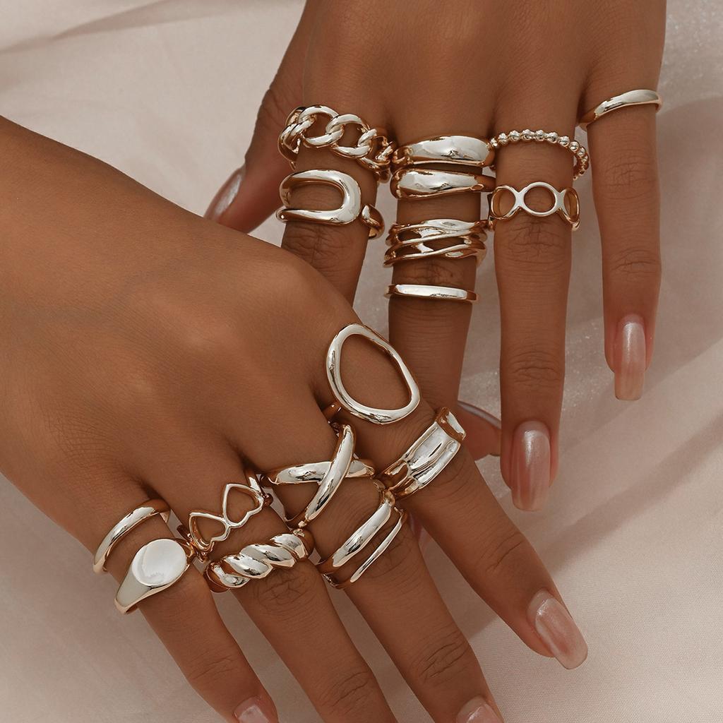 Beliebtes Ringset, geometrisches offenes verstellbares Design, vielseitiger Ring, Nischenschmuck für Frauen