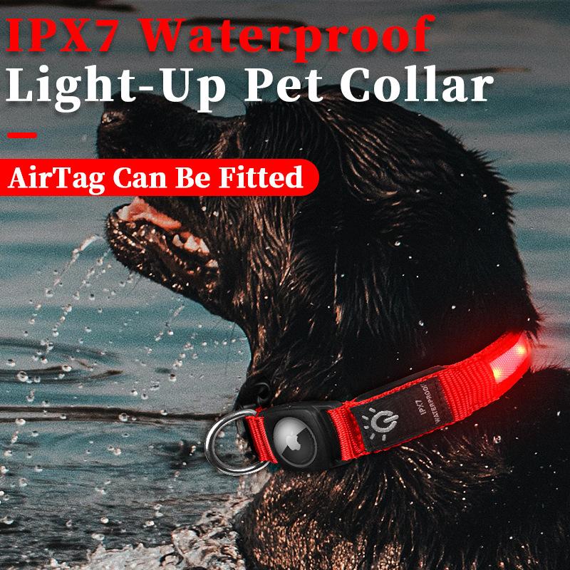 Rechargeable LED Light-emitting Pet Protective Collar with Airtag for Dog Loss Prevention and Tracking, Waterproof