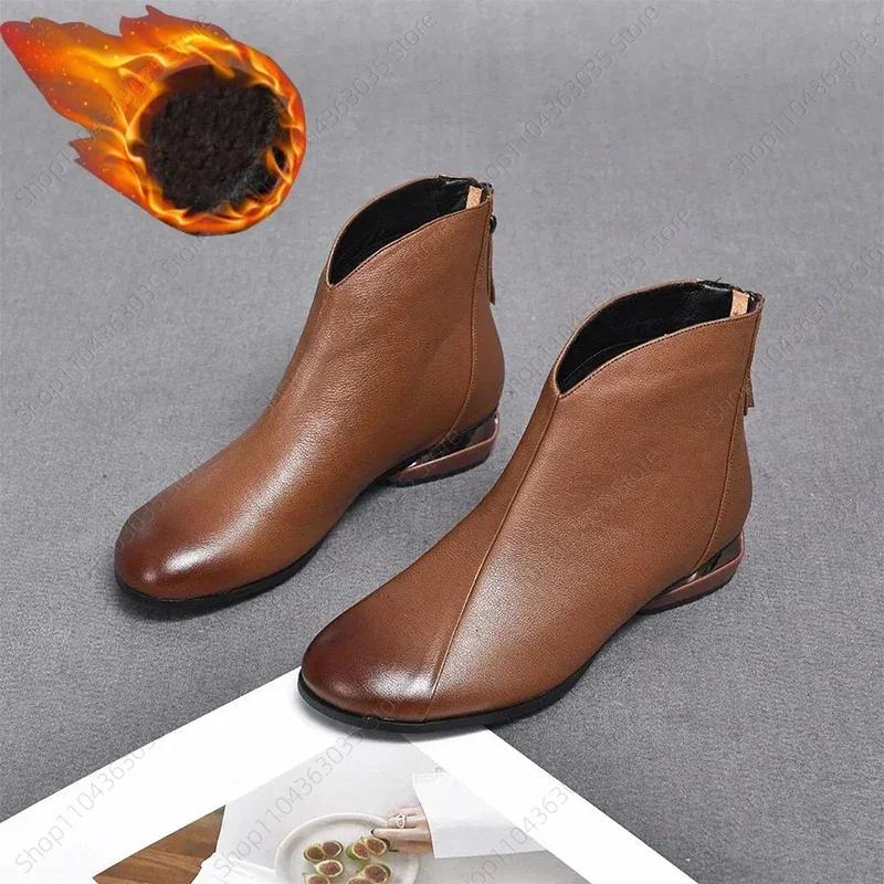 Winter Vintage Braune Lederstiefel Frau Keil Stiefeletten Mode Schleife Retro Schuhe Damen Reißverschluss Plateau Stiefel Weiblich
