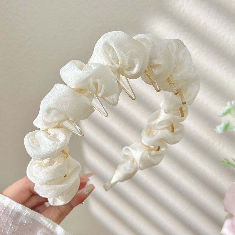 Modisches Rosa Mesh Knitter Stirnband für Damen Mädchen Elegant Schleife Einfarbig Gezahnt Rutschfest Haarband Haarbänder Haarschmuck