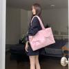 Sweet Cute Pink Bow Tote Bag Women Large Capacity Pleated Handle Shoulder Bag Ladies Casual Versatile Crossbody Purse Chic 2025