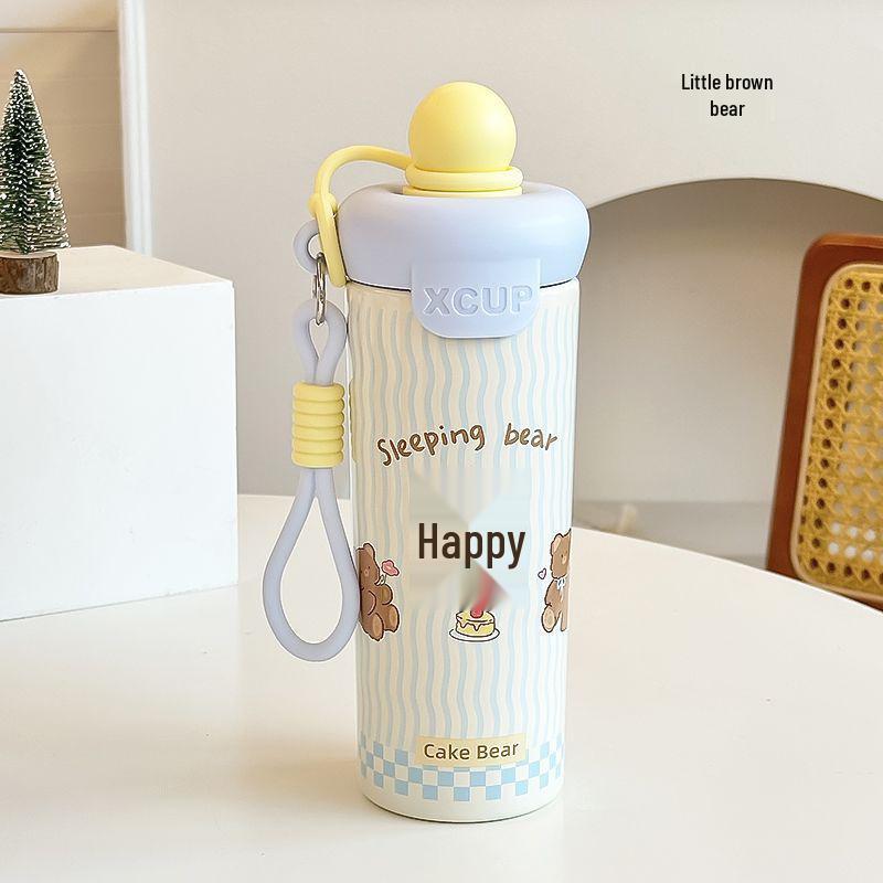 316 Stainless Steel Insulated Water Cup with Floating Ball, Large-Capacity, Portable, Cute Design with Lanyard