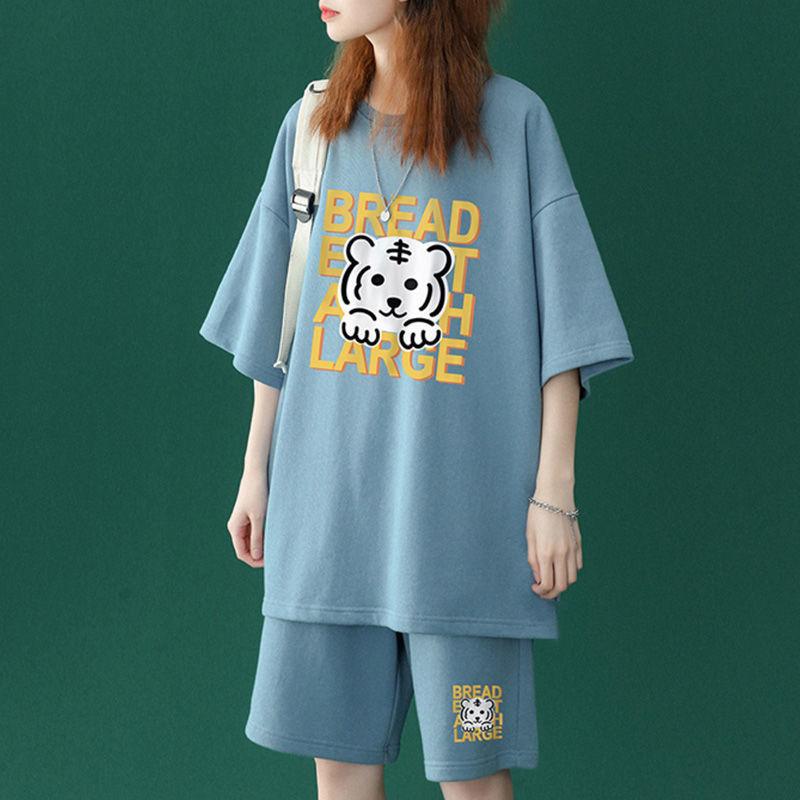 

Danmo женские шорты с высокой талией, комплект из двух предметов, летние повседневные свободные футболки с короткими рукавами, шорты, комплекты больших размеров XXXXL озеро синий