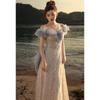 One-word Shoulder French Banquet Evening Dress Women's 1011 New Summer Girlfriend Bridesmaid Engagement Toast Dress Bridal Dress