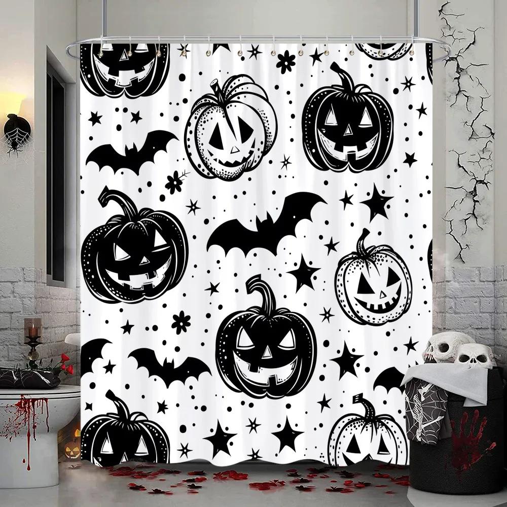 Halloween Shower Curtain Gothic Skull Skull Bat Funny Cute Halloween Bath Curtains Scary Spooky Horror Bathroom Decor With Hooks