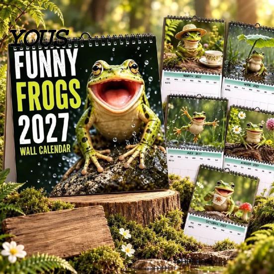 Practical Gift for Colleagues 2027 Funny Frog Wall Calendar, Cute Animal Illustration Monthly Planner To Do List Home Office, Mark