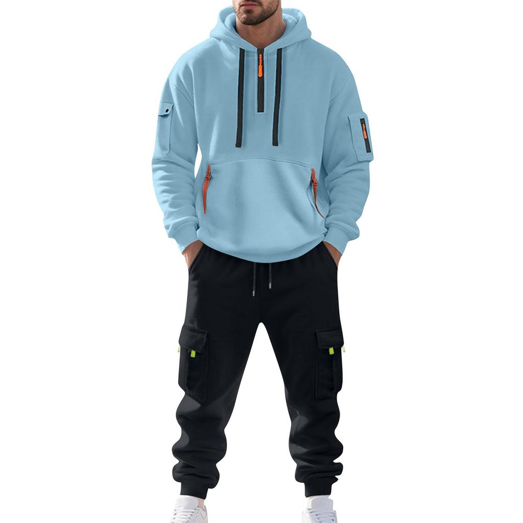 Spring and Autumn Men's Sweater Hooded Zipper Multi-Pocket Pullover Men's Sports Casual Jacket