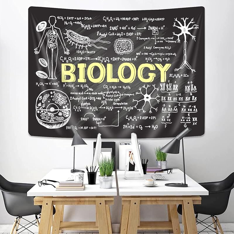 Uokiuki Science Tapestry, Educational Tapestry for Teen Teacher Student, Hand drawn Biology on Chalkboard Tapestry Wall Hanging for Classroom Bedroom 40L x 28W