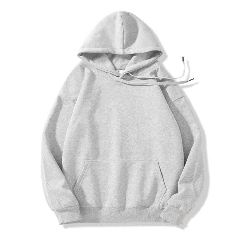 320g Men's Solid Color Loose Cotton Hoodie with Two-way Zipper, Plus Size, Casual Pullover Sweatshirt