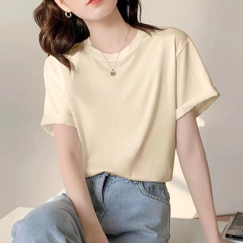

Футболка с V-образным вырезом, с короткими рукавами, женское нижнее белье, весна-лето, новая, свободного кроя, корейская базовая хлопковая футболка с рукавами до локтя XL абрикосовый