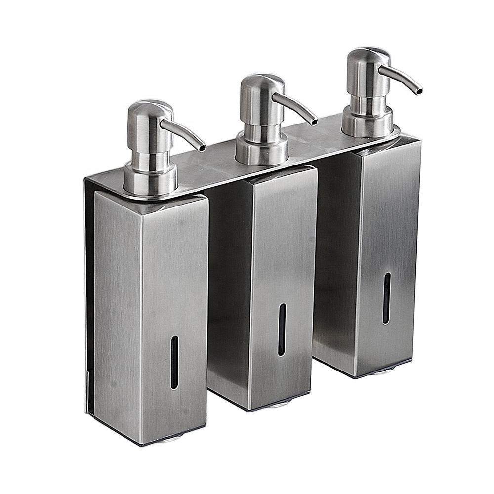 Black 3 In 1 Hotel Bathroom Shampoo Dispenser Wall Mounted SUS 304 Triple Liquid Soap Dispenser