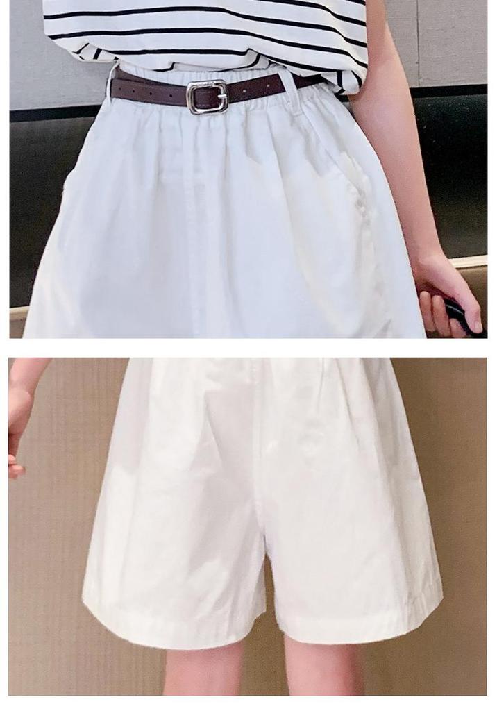 Korean Style Striped Sleeveless T-shirt & Shorts Set for Girls - Summer 2026