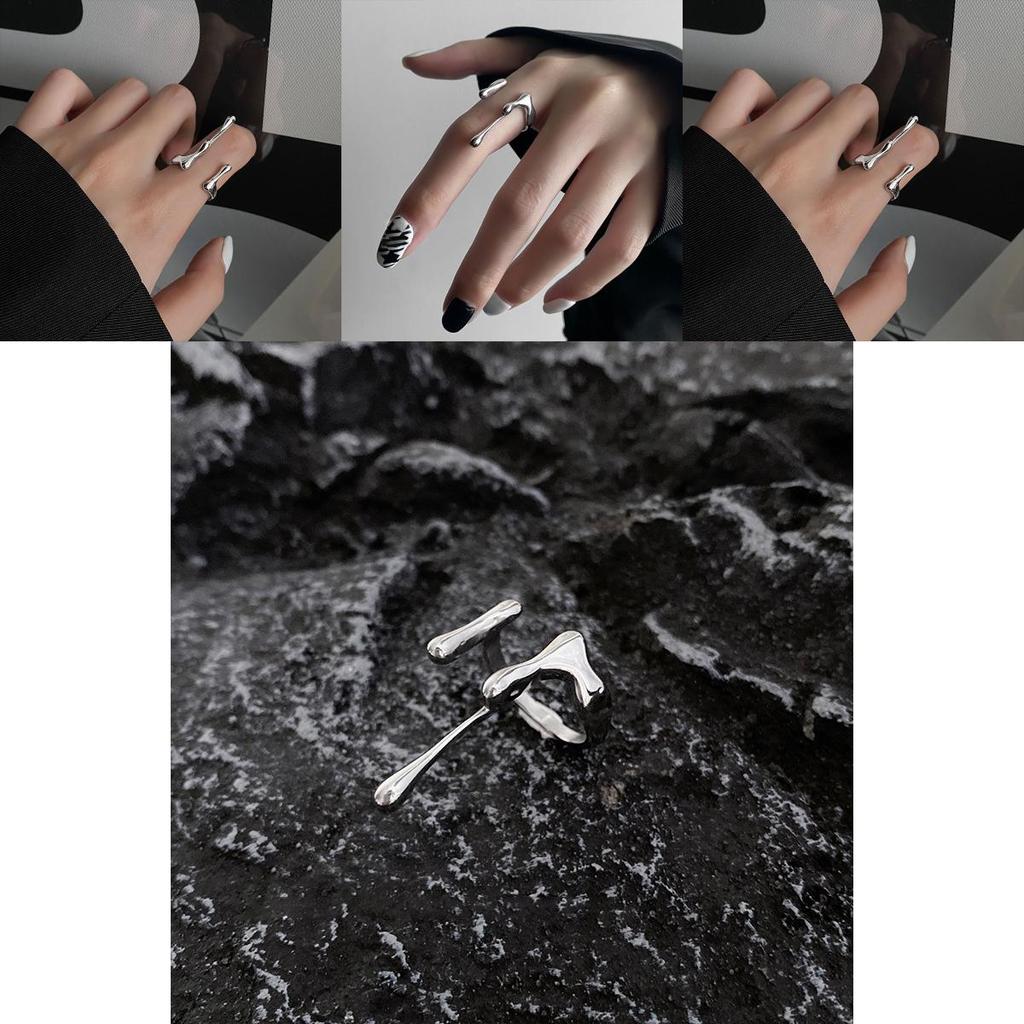 Unique 925 Sterling Silver Irregular Liquid Lava Adjustable Ring For Women With Geometric Design