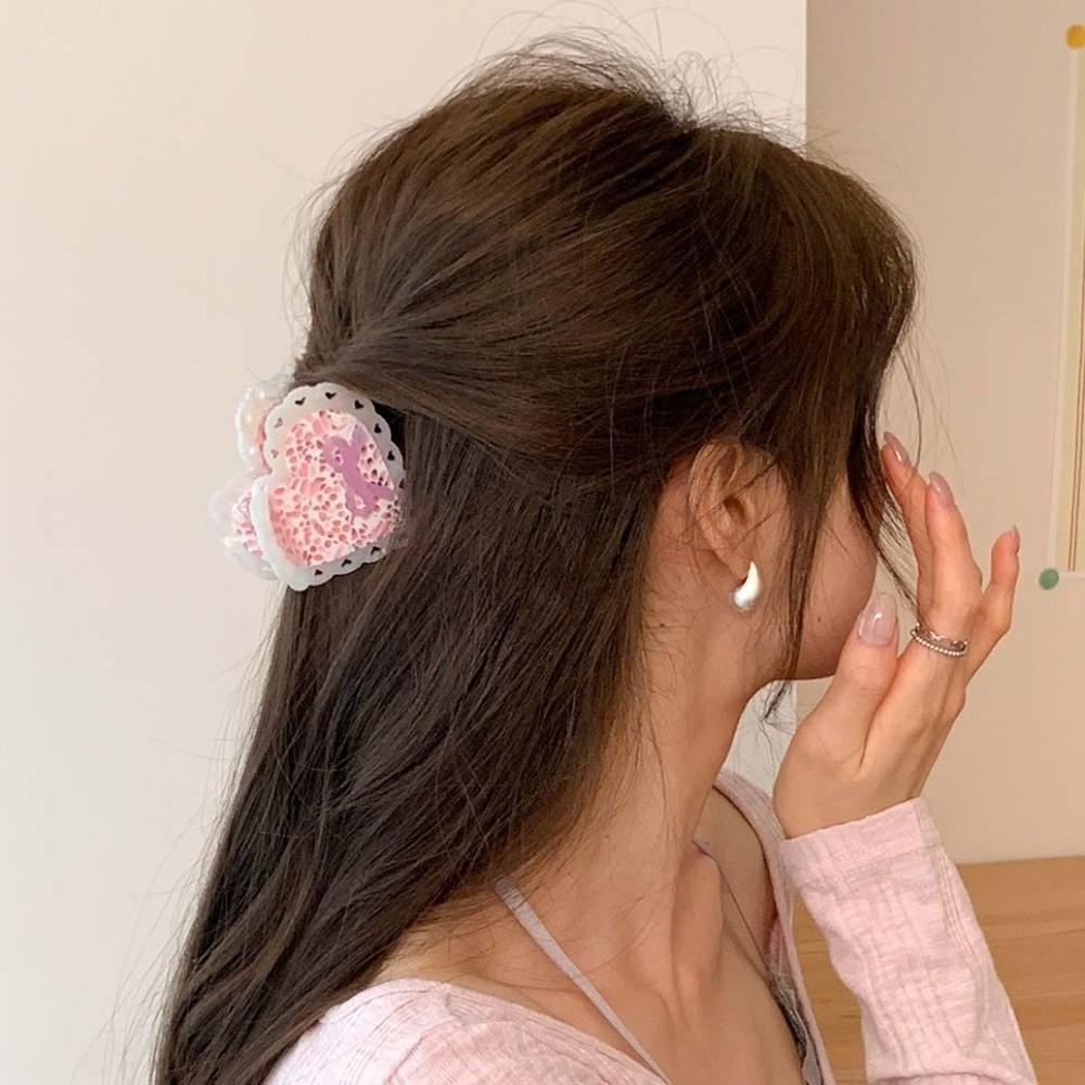 Stripe Heart Shark Clip Elegant Bow Hair Claw Fashion Acetic Acid Hair Claw Girls