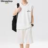 MMOPTOP American-Style Sleeveless Ice Silk Vest Summer Men's Comfortable Breathable Short-Sleeve Shorts Set MTX08 Black XL