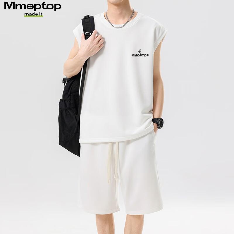 MMOPTOP American-Style Sleeveless Ice Silk Vest Summer Men's Comfortable Breathable Short-Sleeve Shorts Set MTX08 Black XL
