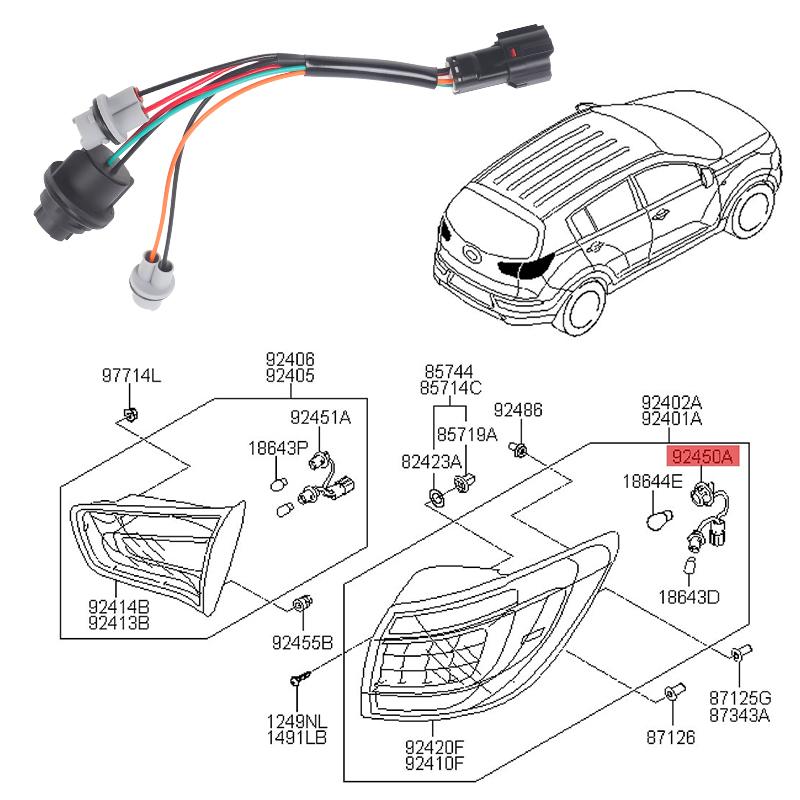 92480-3W520 Auto Outer Tail Light Lamp Wiring Harness Socket Holder For Kia Sportage 2014 2015 2016 W/O LED Lamps 924803W520