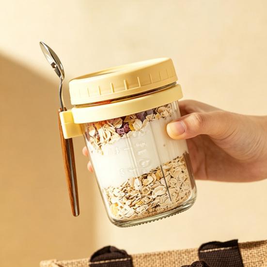 Overnight Oats Containers with Airtight Lid & Spoon 350ml Breakfast Container for Yogurt Salad Chia Pudding Leak-Proof Portable Glass Jars for Meal