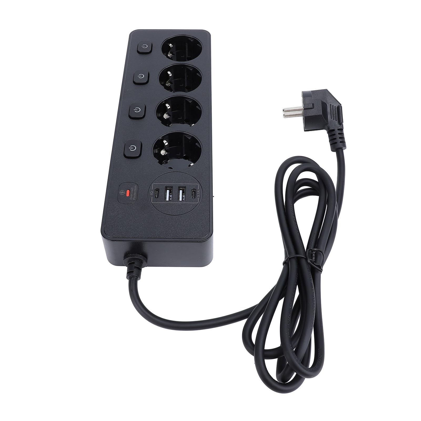 

Розетка живлення 3250 Вт, 4 шт., 2-контактні розетки, 2 шт., швидка зарядка типу C, 2 шт., USB-порти, незалежний вимикач, захист від перевантаження