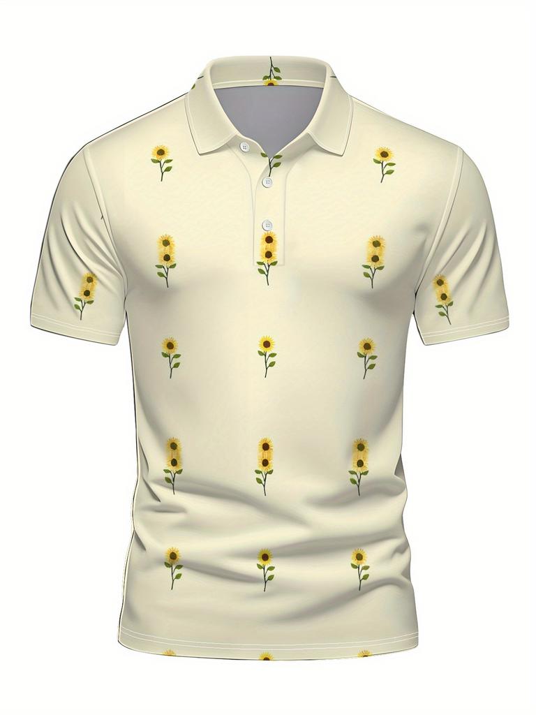 Men's Short Sleeve Polo Shirt with Flat Digital Print Pattern - No Texture