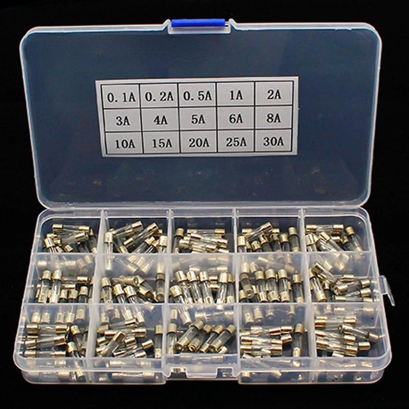 15Kinds 150pcs 5*20 Fast-blow Glass Tube Fuses Car Glass Tube Fuses Assorted Kit 5X20 with Box Fusiveis 0.1A-30A Household Fuses