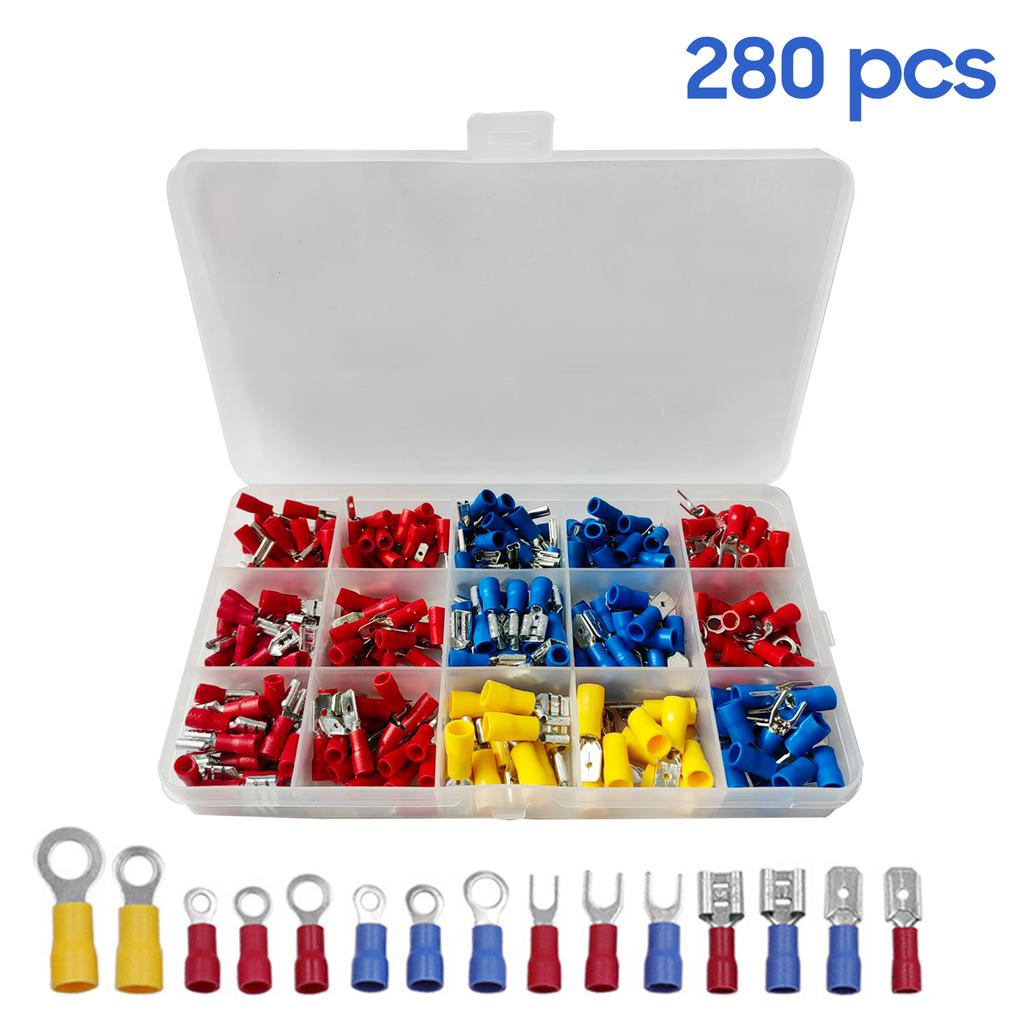 280PCS  Insulated Wire Electrical Connectors Ring Folk Spade Butt Splices for Marine Car Wires Scientific Projects
