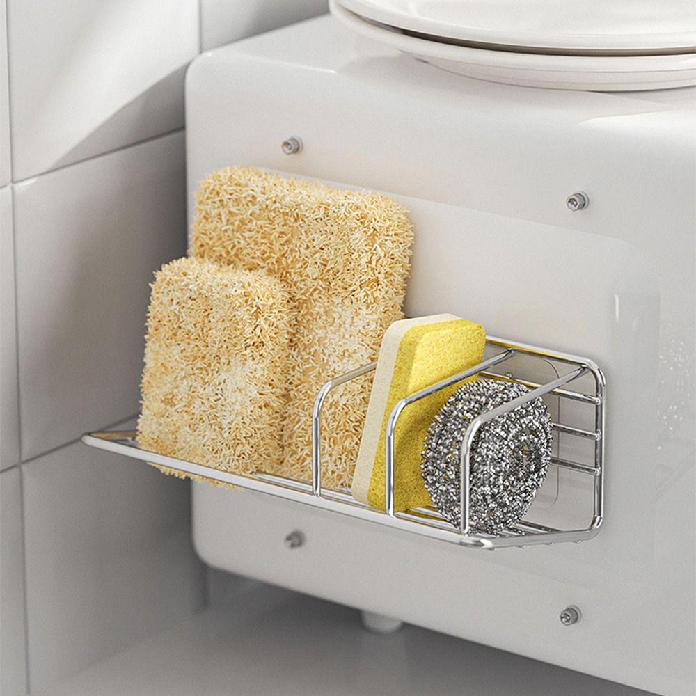 Wall Mounted Sink Storage Rack Space Saving Stainless Steel Sponge Storage Holder Rustproof No Drill Sponge Hanging Rack