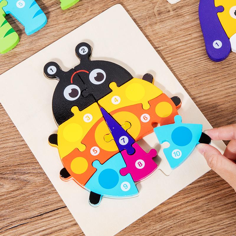 1PCS 3D Puzzle Wooden Animal Jigsaw Puzzle Early Education Color Sorting Learning Educational Toys for Toddlers Gift